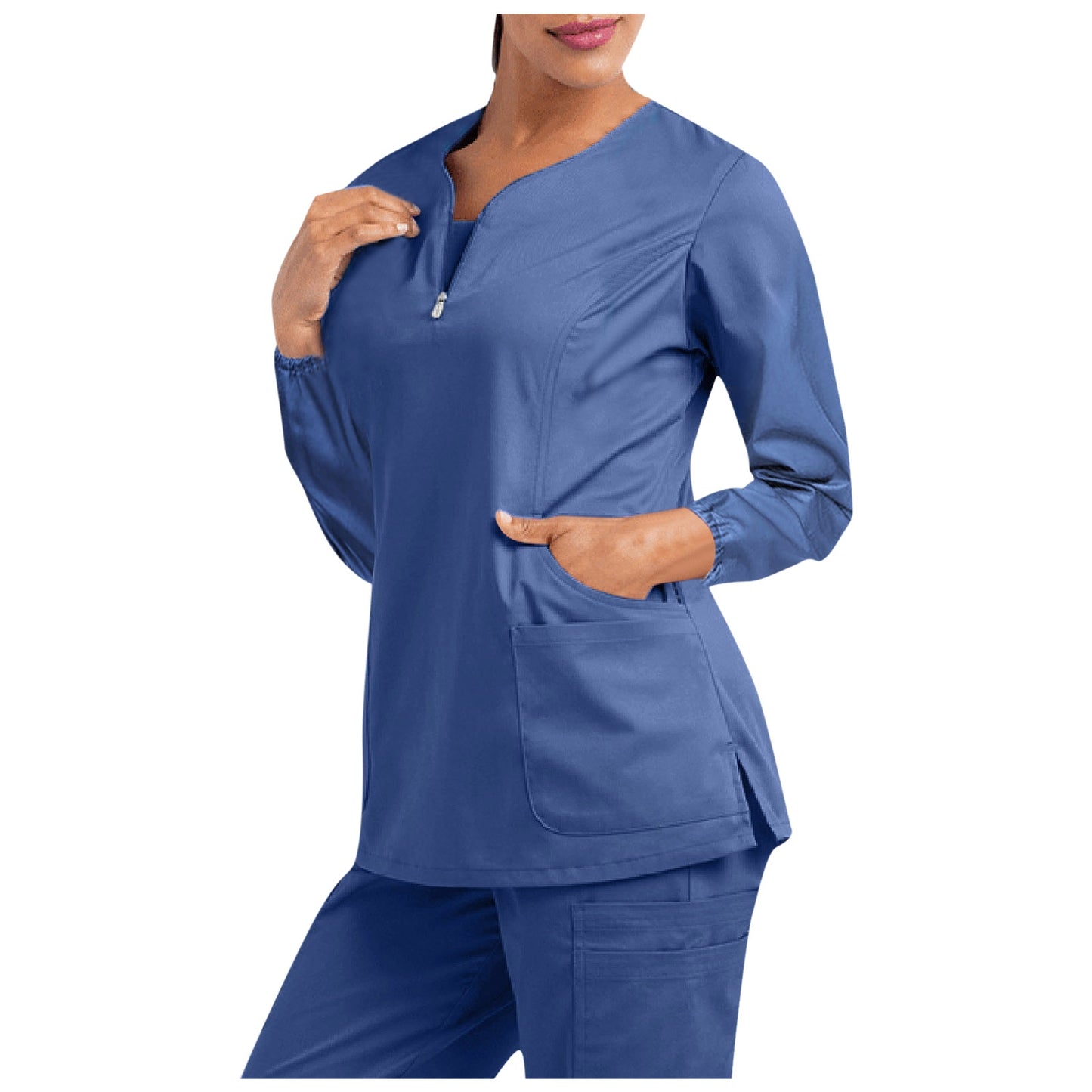 Plug Size V Neck Long Sleeve Cotton Scrubs