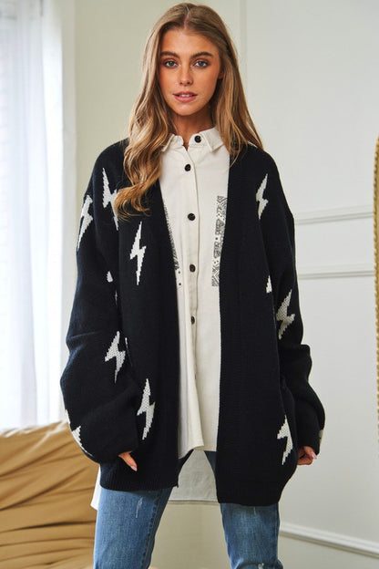 Lightning Bolt Oversized Open Sweater Cardigan