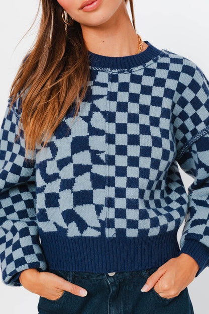 Long Sleeve Checkerboard Sweater