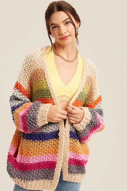 Hand Crochet Multi Color Oversized Open Cardigan