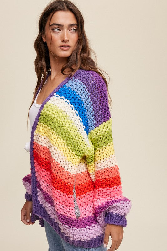 Hand Crochet Multi Color Oversized Open Cardigan