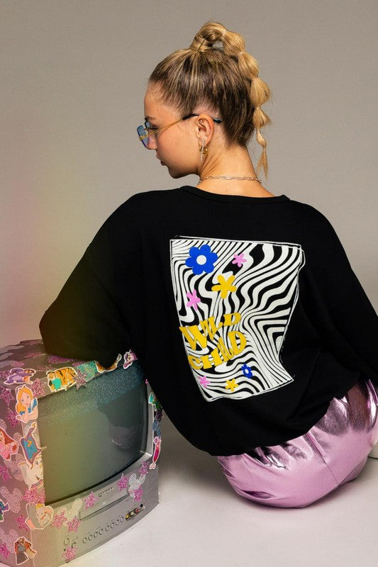 Long Sleeve Oversized Wild Child Graphic Pullover