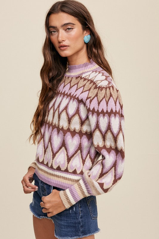 Full of Heart Mock Neck Puff Sleeve Knit Sweater