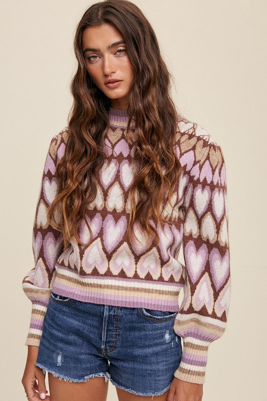 Full of Heart Mock Neck Puff Sleeve Knit Sweater