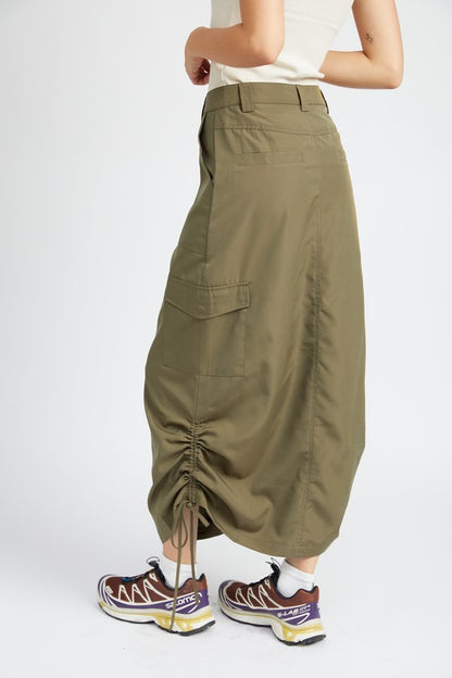 RUCHED MIDI CARGO SKIRT