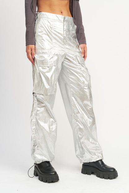 METALLIC CARGO PANTS