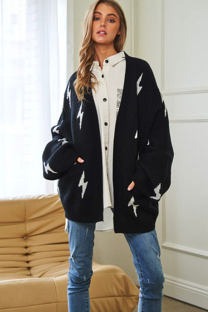 Lightning Bolt Oversized Open Sweater Cardigan