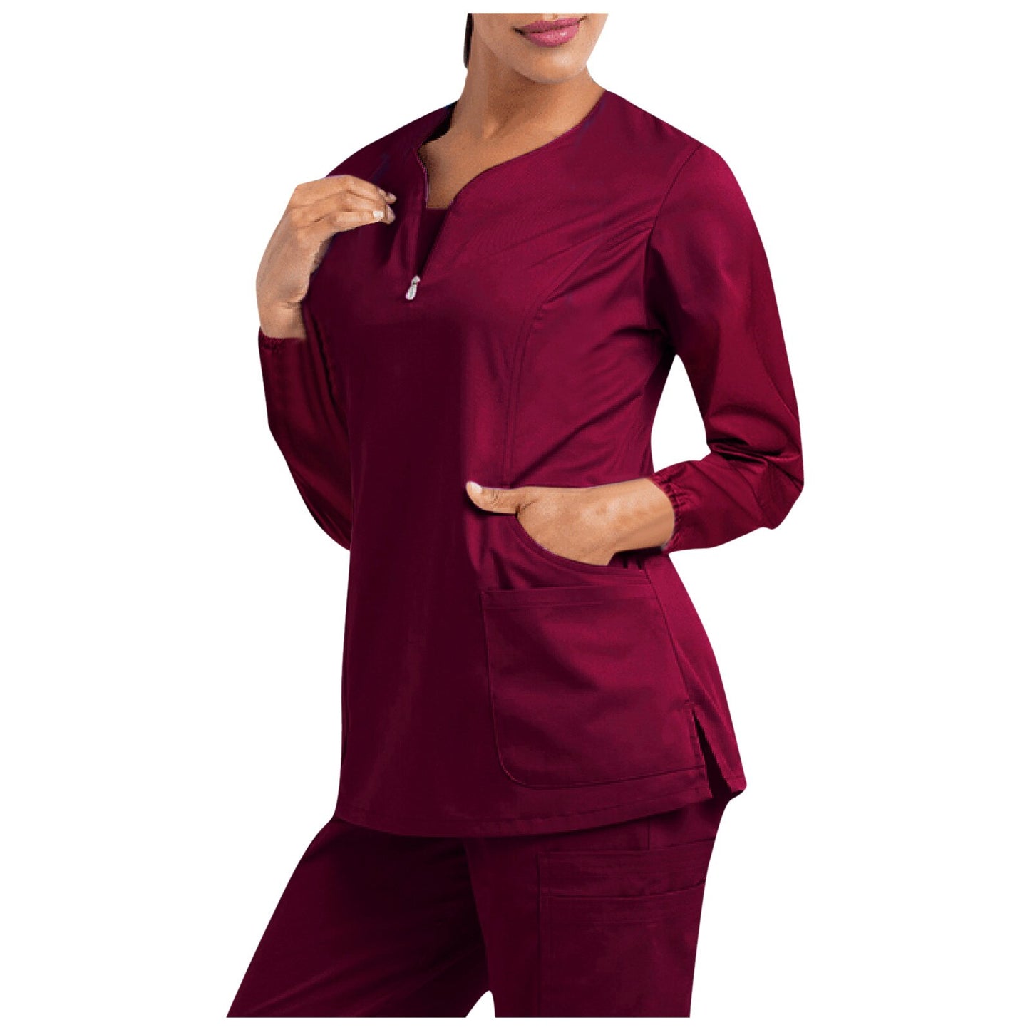 Plug Size  V Neck  Long Sleeve Cotton Scrubs