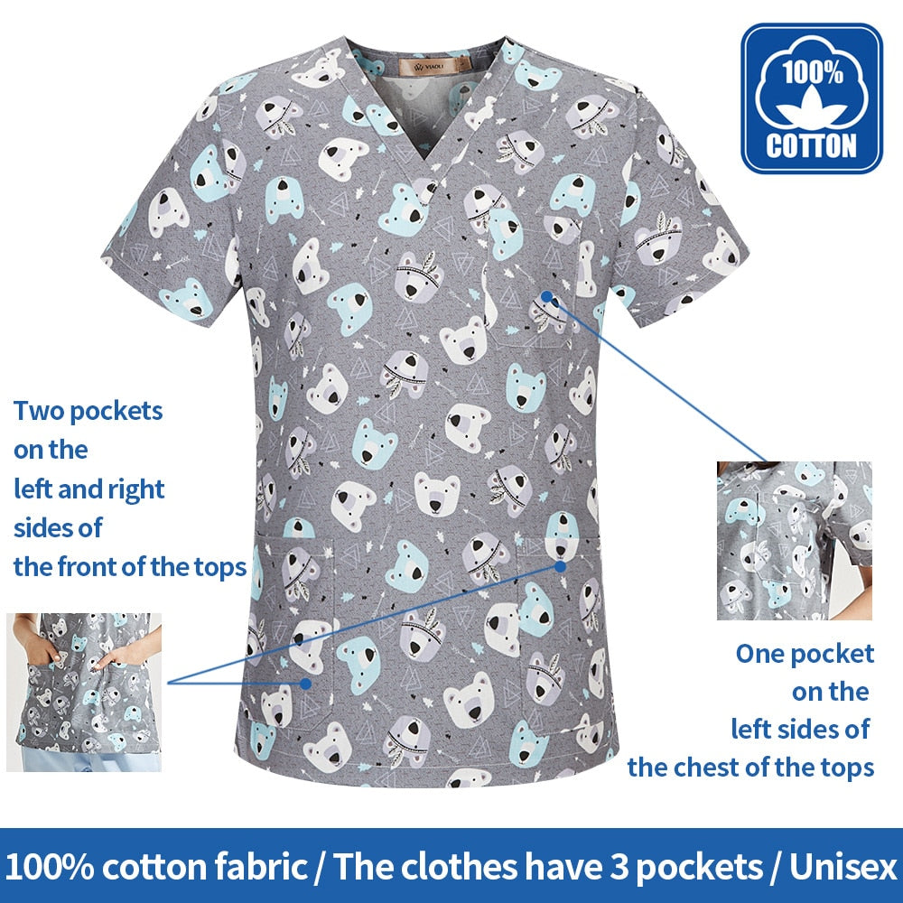 High Quality Cartoon Printing Working Scrubs