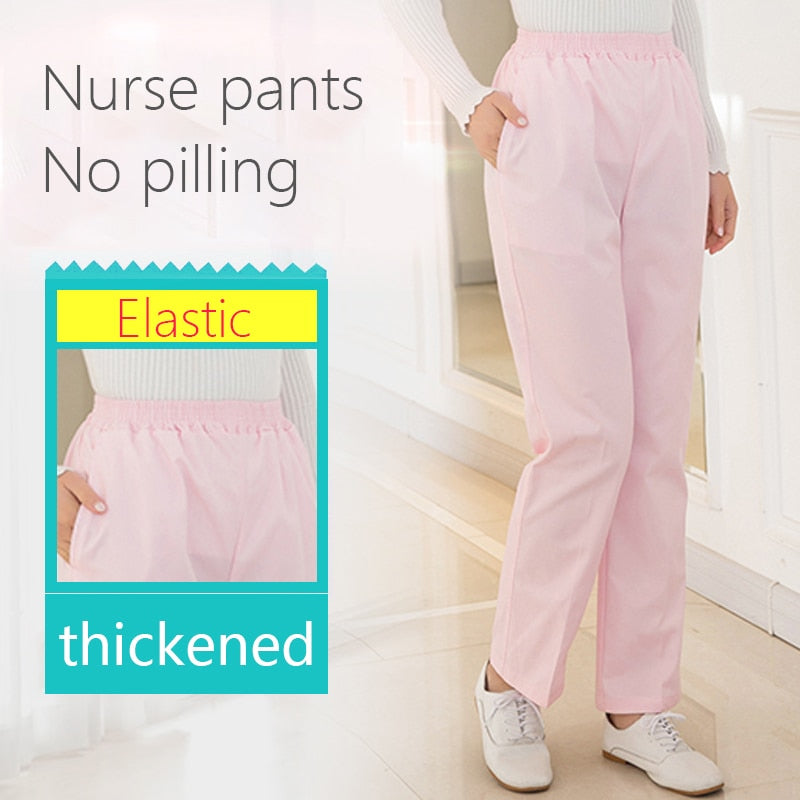 Lab bottoms pants white pink blue elastic waist work pants