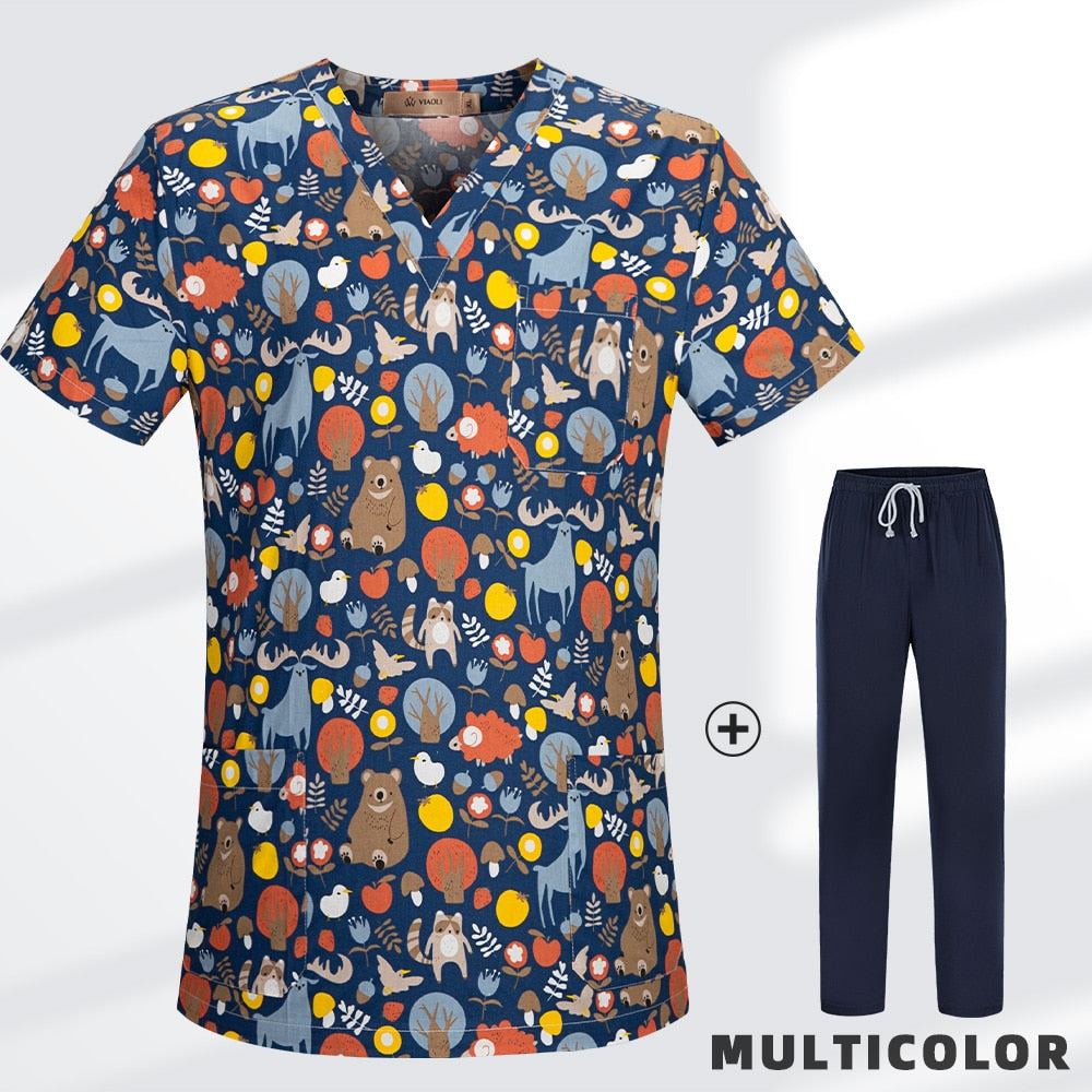 High Quality Cartoon Printing Working Scrubs