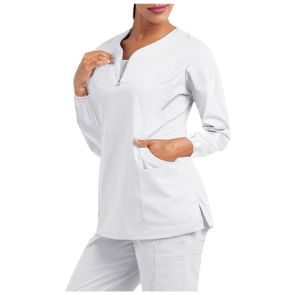 Plug Size  V Neck  Long Sleeve Cotton Scrubs