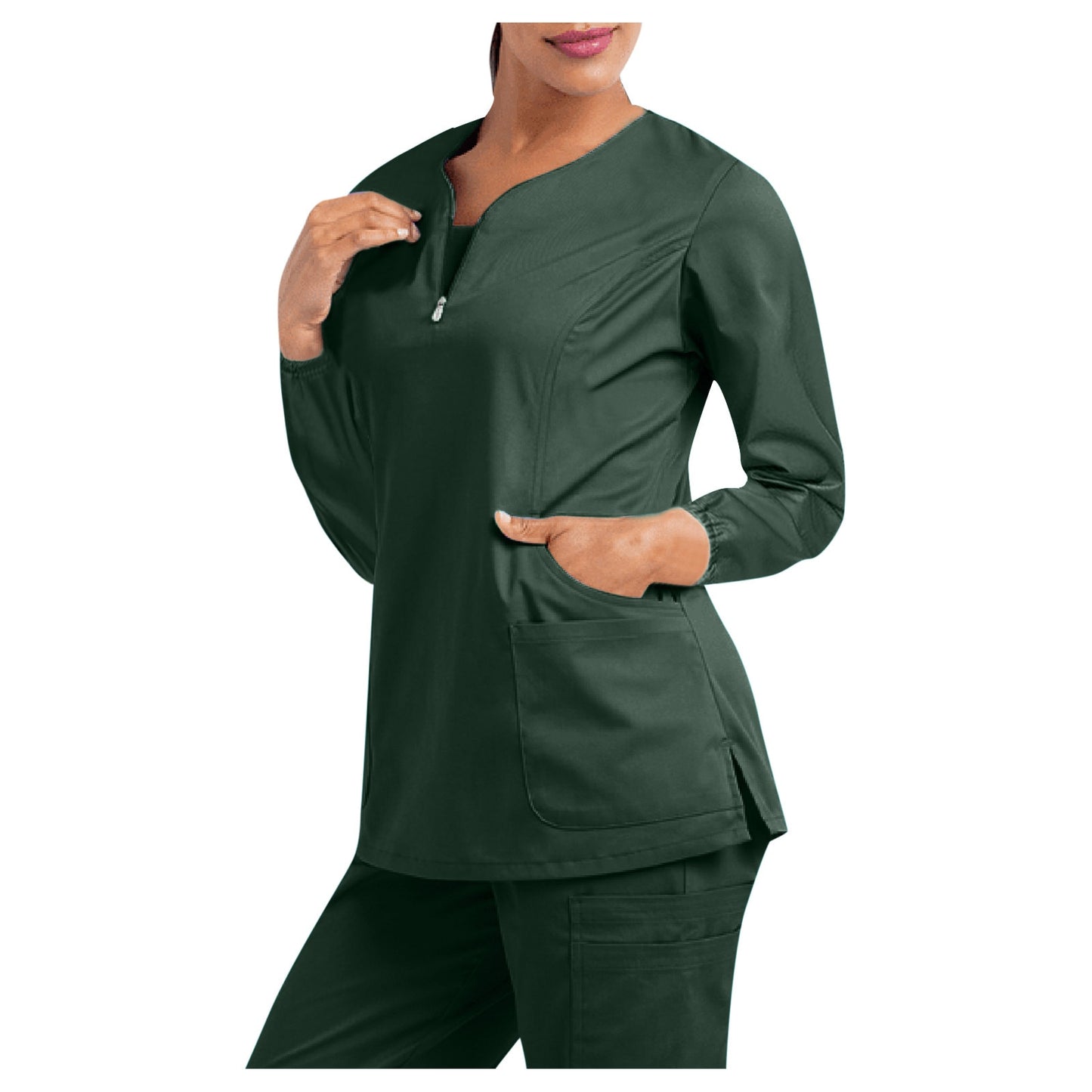 Plug Size  V Neck  Long Sleeve Cotton Scrubs