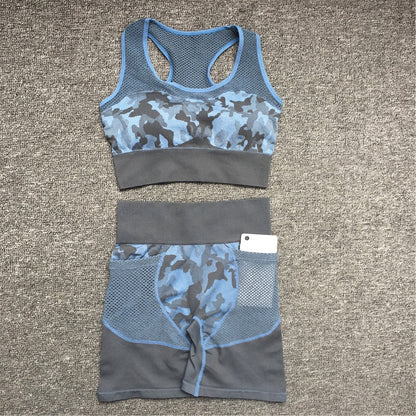 2PCS Camouflage Crop Top High Waist Seamless Camo Leggings Set