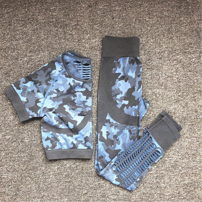 2PCS Camouflage Crop Top High Waist Seamless Camo Leggings Set