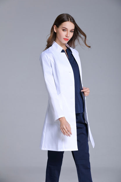 Women's Stand Collar Anti-wrinkle Long Sleeve Lab Uniform