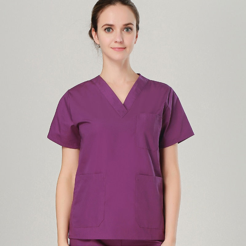 Short Sleeve Scrub Top Workwear Cotton Doctor Costume Scrubs