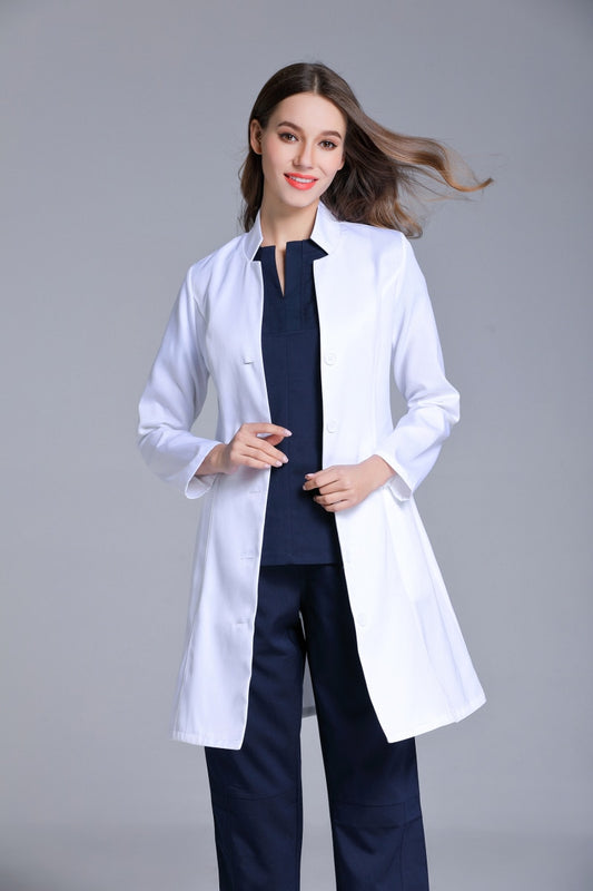 Women's Stand Collar Anti-wrinkle Long Sleeve Lab Uniform