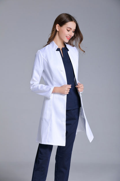 Women's Stand Collar Anti-wrinkle Long Sleeve Lab Uniform