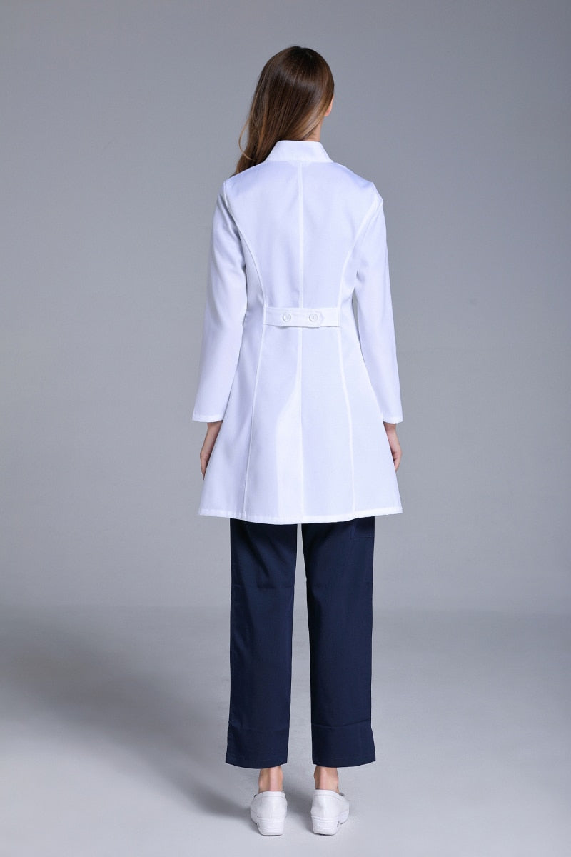 Women's Stand Collar Anti-wrinkle Long Sleeve Lab Uniform