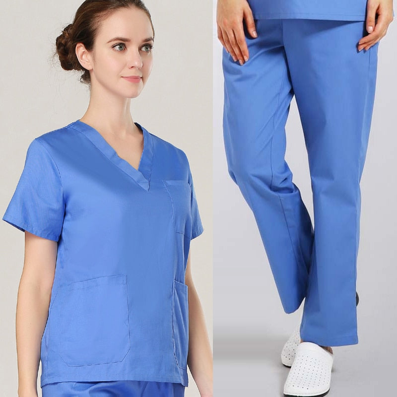 Short Sleeve Scrub Top Workwear Cotton Doctor Costume Scrubs