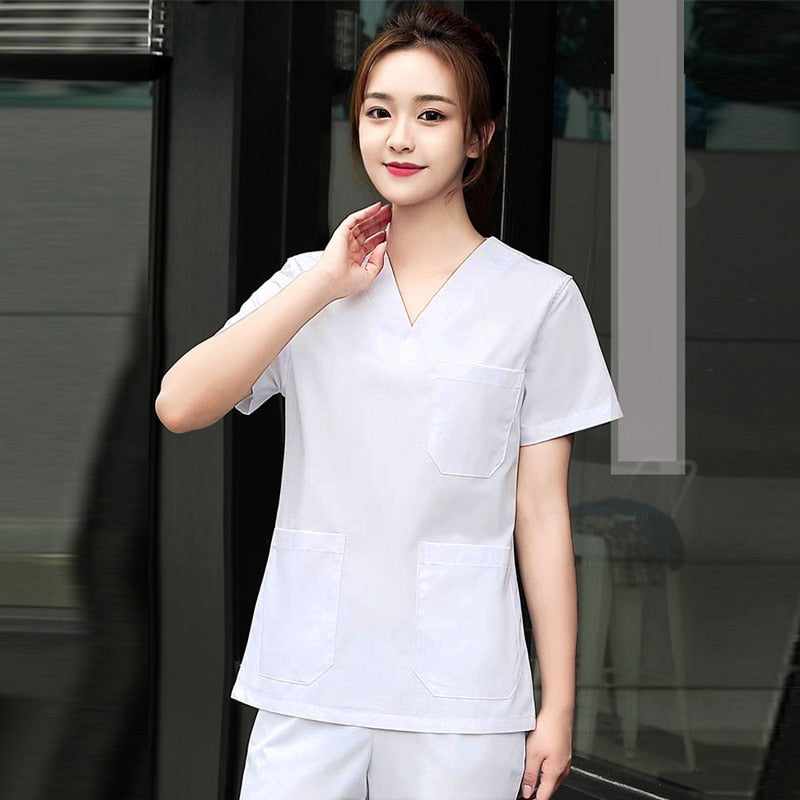 Short Sleeve Scrub Top Workwear Cotton Doctor Costume Scrubs